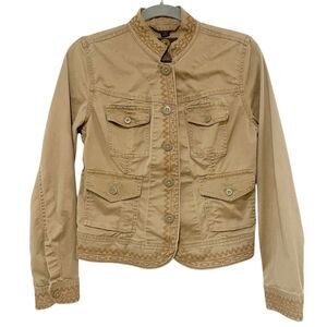 Lucky Brand Bohemian Safari Boho Military Jacket Lightweight Neutral Outerwear S